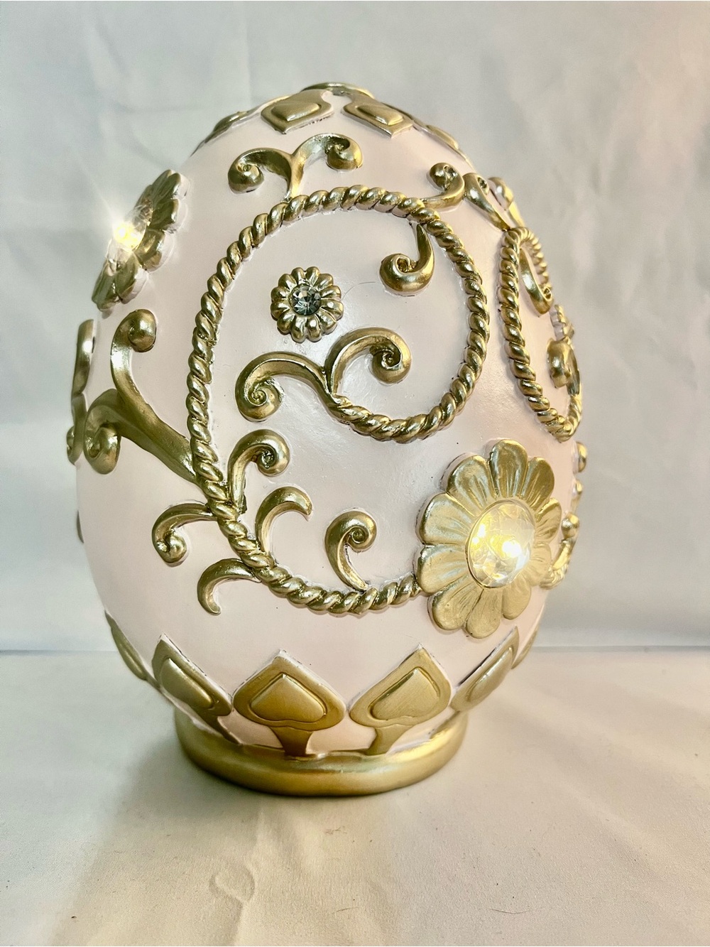 Decorative Egg Sculpture in Pink and Gold ~lights up~Rhinestone Gems